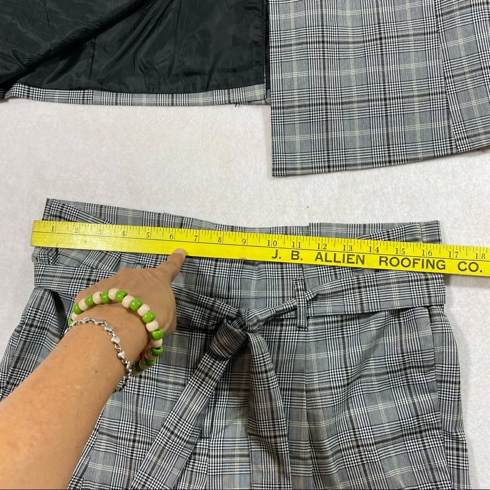 Glen Check Plaid Pant Suit Blazer Paper Bag Waist Pant Liz Claiborne Gray Black - Picture 7 of 16
